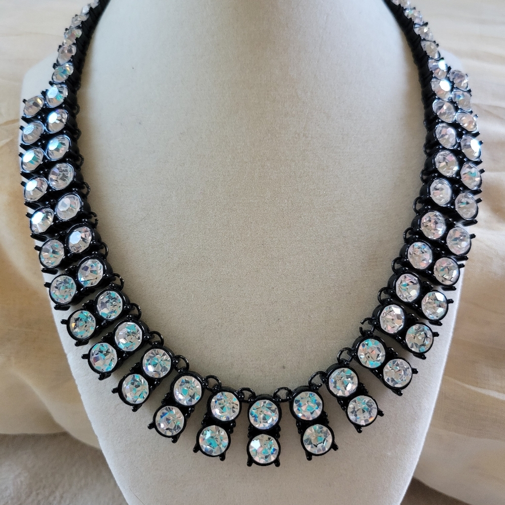 Chico's | NWOT Black Enamel 'Riviere' Crystal Rhinestone Choker Necklace - Picture 13 of 13